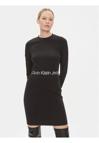 Calvin Klein Jeans Sukienka codzienna Logo Elastic J20J222518 Czarny Regular Fit. Okazja: na co dzień. Kolor: czarny. Materiał: syntetyk, wiskoza. Typ sukienki: proste. Styl: casual