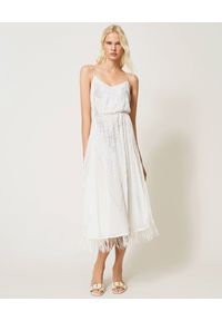 TwinSet - TWINSET - Biała sukienka z koralikami. Kolor: biały. Długość rękawa: na ramiączkach. Wzór: aplikacja, haft. Styl: elegancki. Długość: maxi #1