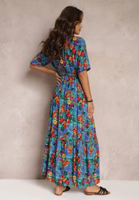 Renee - Niebiesko-Zielona Sukienka z Wiskozy Lylian. Kolor: niebieski. Materiał: wiskoza. Wzór: aplikacja, kwiaty. Sezon: lato. Typ sukienki: kopertowe. Styl: retro, elegancki. Długość: maxi #3
