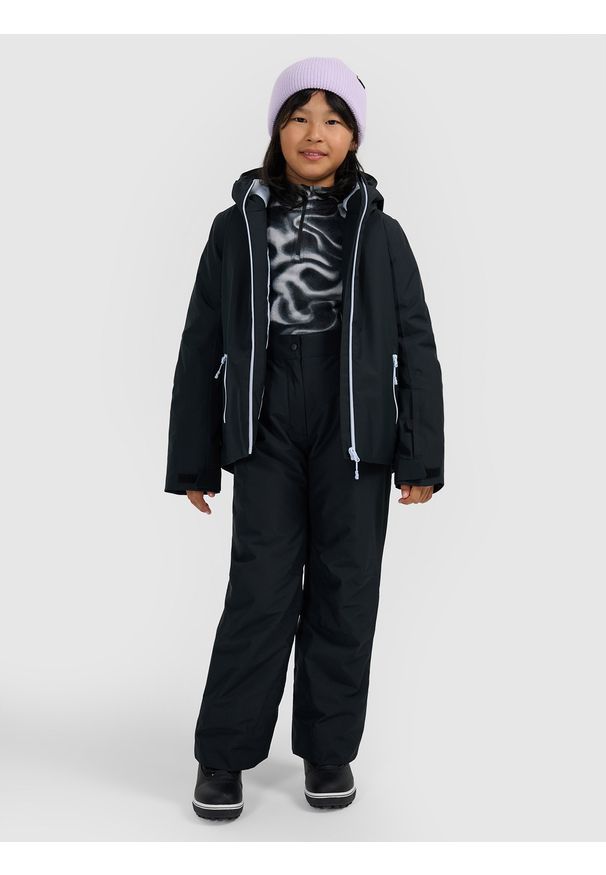 4f - 4F Kurtka narciarska membrana 5000 dziewczęca - czarna 122 (6-7 lat). Kolor: czarny. Materiał: poliester, materiał. Długość: długie. Wzór: gładki. Sezon: lato