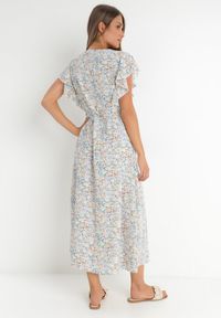 Born2be - Miętowa Sukienka Lanby. Typ kołnierza: kołnierz z falbankami. Kolor: miętowy. Materiał: materiał. Wzór: nadruk, aplikacja, kwiaty. Styl: elegancki. Długość: maxi #5