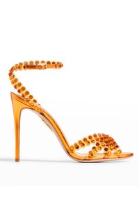 AQUAZZURA - Pomarańczowe sandały na szpilce z kryształami Tequila. Zapięcie: pasek. Kolor: pomarańczowy. Wzór: aplikacja. Obcas: na szpilce. Wysokość obcasa: średni #2
