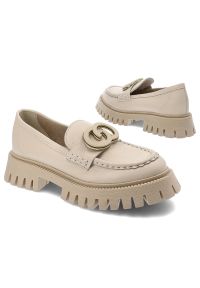 CheBello - Beżowe Mokasyny Chebello Eleganckie Obuwie Damskie. Okazja: na co dzień. Zapięcie: klamry. Kolor: beżowy. Materiał: skóra. Styl: elegancki #2