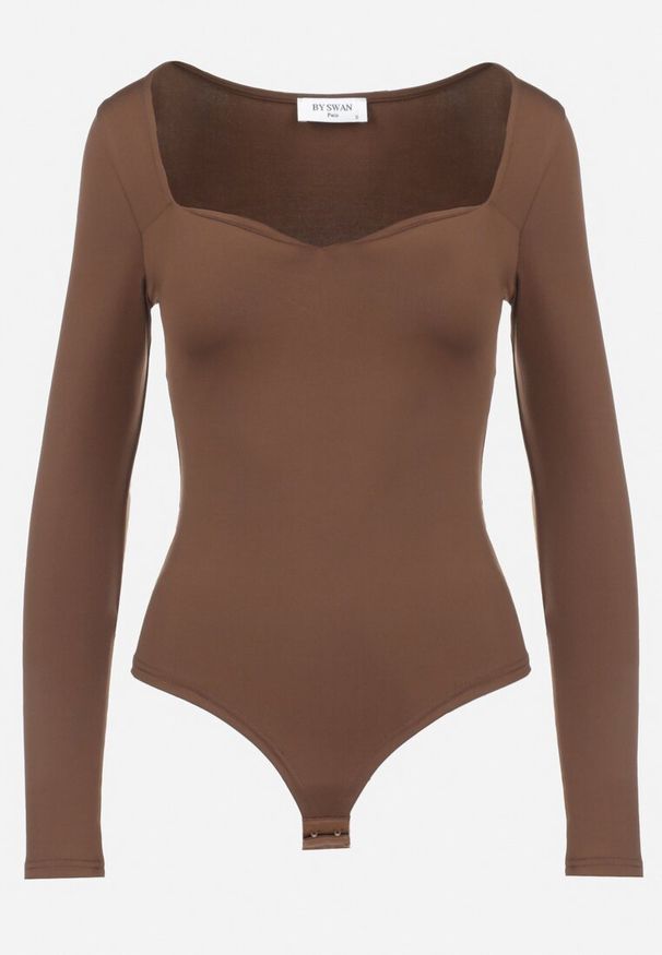 Born2be - Brązowe Body z Kwadratowym Dekoltem Phicise. Okazja: na co dzień. Typ kołnierza: dekolt kwadratowy. Kolor: brązowy. Materiał: jeans, wiskoza. Styl: wizytowy, casual