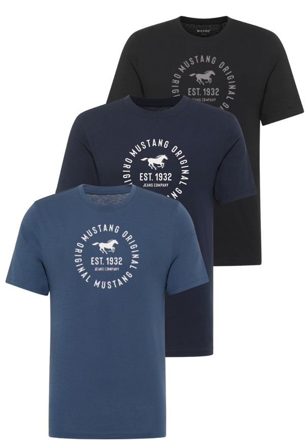 3 Pak Koszulek T-Shirt Mustang Style Alex Niebieski Granatowy Czarny 1017992. Kolor: czarny, niebieski, wielokolorowy