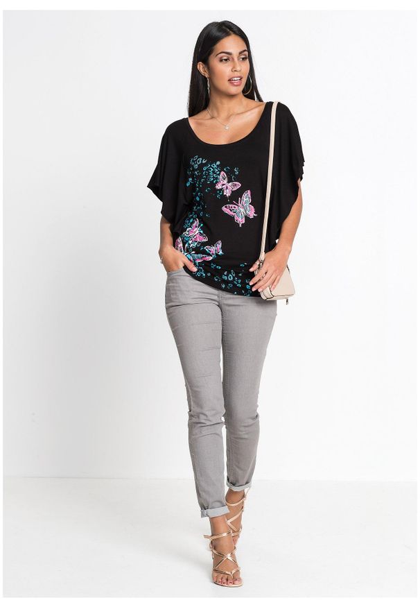 bonprix - Shirt. Kolor: czarny. Długość: krótkie. Wzór: nadruk, gładki. Styl: elegancki