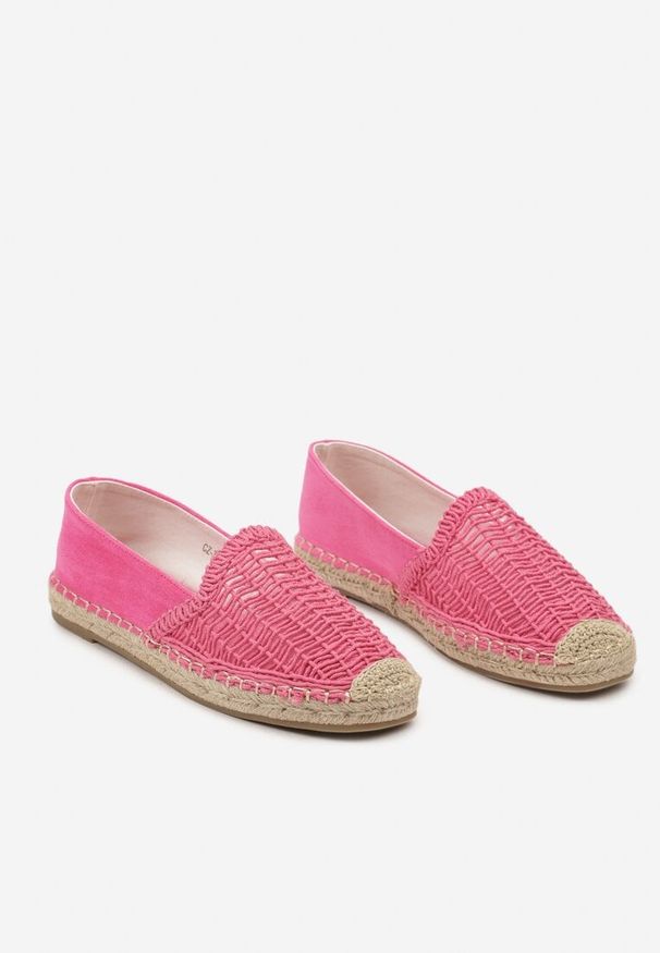 Renee - Fuksjowe Płaskie Espadryle z Ekozamszu Ozdobione Jutą Lemiala. Okazja: na co dzień. Kolor: różowy. Materiał: jeans, len. Wzór: aplikacja. Sezon: lato. Obcas: na obcasie. Styl: casual, klasyczny. Wysokość obcasa: niski