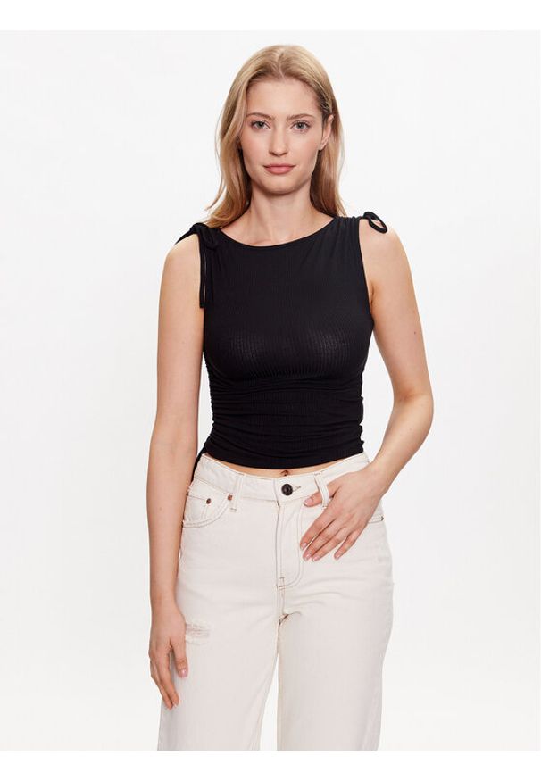 BDG Urban Outfitters Top BDG AYSM RUCHED TANK 76468875 Czarny Slim Fit. Kolor: czarny. Materiał: wiskoza