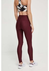Under Armour legginsy treningowe kolor bordowy gładkie. Kolor: czerwony. Materiał: skóra, materiał. Wzór: gładki. Sport: fitness #3