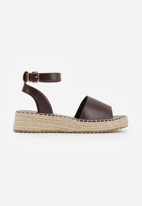 Born2be - Ciemnobrązowe Sandały VICES na Grubej Podeszwie z Plecionki z Paskiem Wokół Kostki Doria. Zapięcie: pasek. Kolor: brązowy. Materiał: jeans. Sezon: lato
