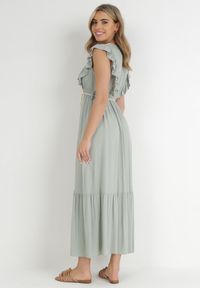 Born2be - Miętowa Sukienka Lasthusa. Kolor: miętowy. Materiał: koronka. Długość rękawa: bez rękawów. Sezon: lato. Typ sukienki: kopertowe. Styl: boho, wakacyjny. Długość: mini #3
