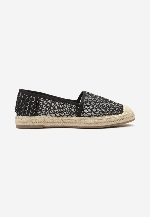 Renee - Czarne Espadryle z Siateczkową Cholewką i Plecionką Lillevi. Okazja: na co dzień. Kolor: czarny. Materiał: jeans. Szerokość cholewki: normalna. Styl: elegancki, casual