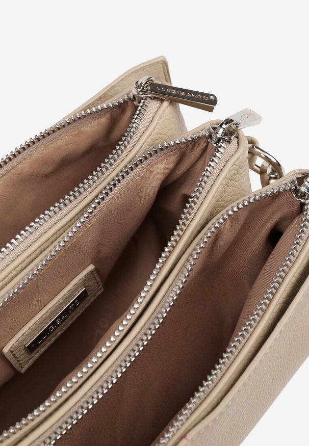 Born2be - Beżowa Torebka Mała Listonoszka z Suwakiem Paskiem i Rączką Lumineae. Kolor: beżowy. Styl: klasyczny, casual