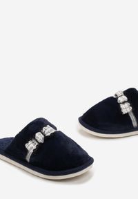 Renee - Granatowe Kapcie z Futerka z Dekoracyjną Kokardką Lennart. Kolor: niebieski. Materiał: futro #3
