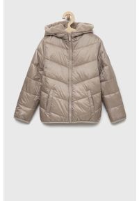 Abercrombie & Fitch kurtka dwustronna dziecięca kolor szary. Okazja: na co dzień. Typ kołnierza: kaptur. Kolor: szary. Materiał: poliester. Styl: casual #1