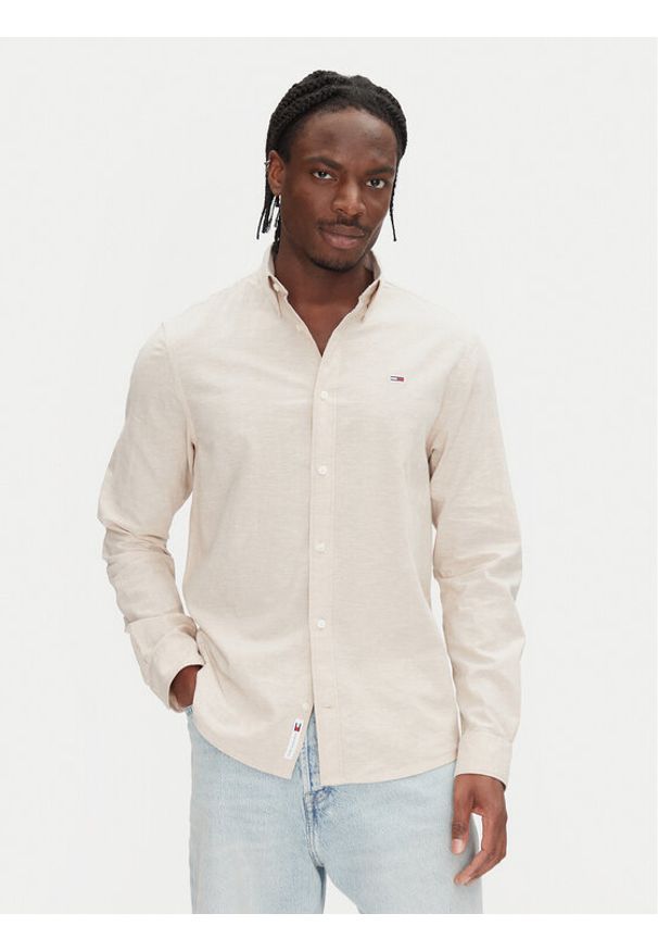 Tommy Jeans Koszula DM0DM20875 Beżowy Regular Fit. Kolor: beżowy. Materiał: bawełna