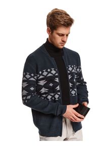 TOP SECRET - Sweter kardigan z motywem norweskim. Kolor: niebieski. Materiał: dzianina. Sezon: zima #5