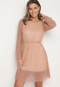 Born2be - Szampańska Sukienka z Wiskozy Ozdobiona Metaliczną Nicią Meliorea. Kolor: złoty. Materiał: wiskoza. Wzór: aplikacja. Styl: klasyczny, elegancki #1