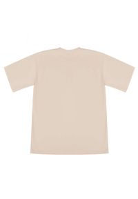 CHAOS BY MARTA BOLIGLOVA - Jasnoróżowy t-shirt z logo. Kolor: beżowy. Materiał: bawełna. Wzór: nadruk