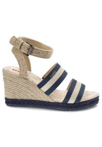 Big-Star - Beżowe Sandały Big Star Stylowe Espadryle Damskie. Okazja: na spacer. Zapięcie: pasek. Kolor: beżowy. Materiał: materiał. Szerokość cholewki: normalna. Wzór: aplikacja. Sezon: lato. Obcas: na koturnie. Styl: elegancki #2