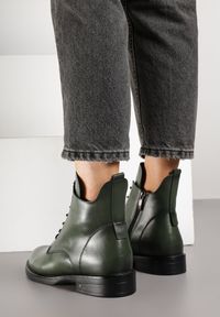 Born2be - Zielone Sznurowane Botki na Płaskiej Podeszwie z Ozdobnym Detalem Derandora. Kolor: zielony. Materiał: jeans. Obcas: na płaskiej podeszwie #4