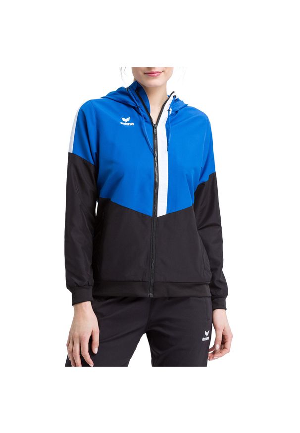 ERIMA - Damska kurtka z kapturem Erima Tracktop Squad. Typ kołnierza: kaptur. Kolor: czarny, niebieski, wielokolorowy