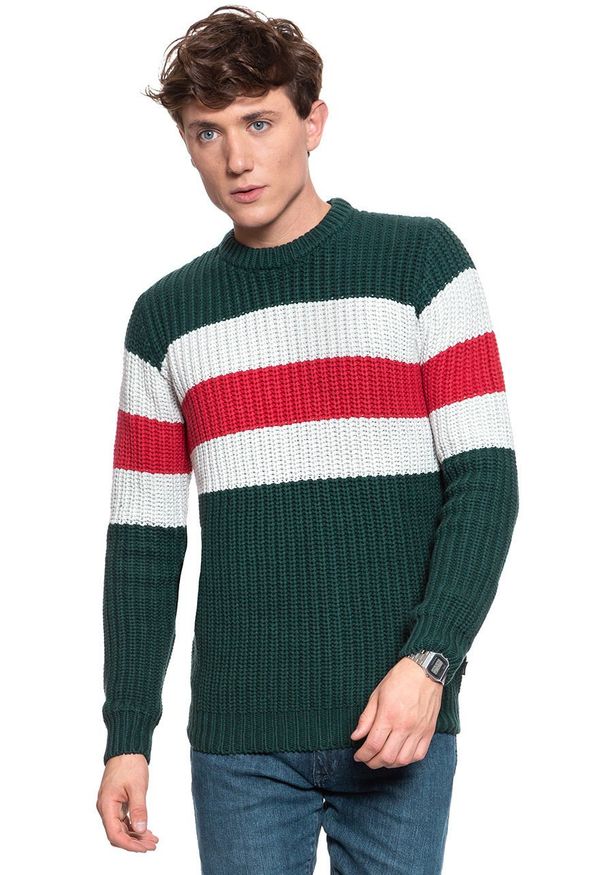 Wrangler - MĘSKI SWETER WRANGLER CHUNKY KNIT PINE W8A7PCG01 112132375. Wzór: kolorowy
