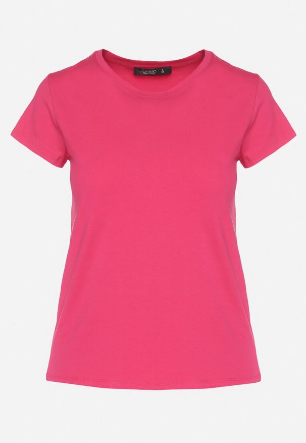 Born2be - Fuksjowy Bawełniany Klasyczny T-shirt Lunolia. Okazja: na co dzień. Kolor: różowy. Materiał: bawełna. Wzór: gładki. Styl: klasyczny