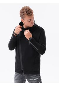 Ombre Clothing - Rozpinana bluza męska ze stójką LONDON - czarna B1362 - XXL. Typ kołnierza: kołnierzyk stójkowy. Kolor: czarny. Materiał: bawełna, poliester #7