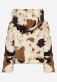 Born2be - Brązowo-Beżowa Kurtka Futerko o Dwurzędowym Kroju Oversize Nevisa. Okazja: na co dzień. Kolor: beżowy. Materiał: futro. Styl: casual, elegancki #6