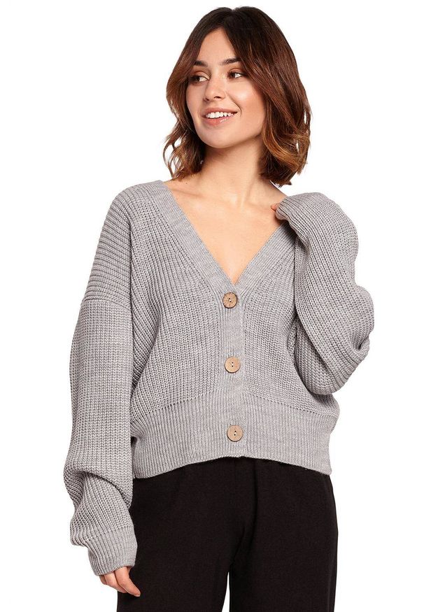 BE Knit - Swobodny sweter kardigan na guziki. Materiał: jeans, akryl. Styl: elegancki