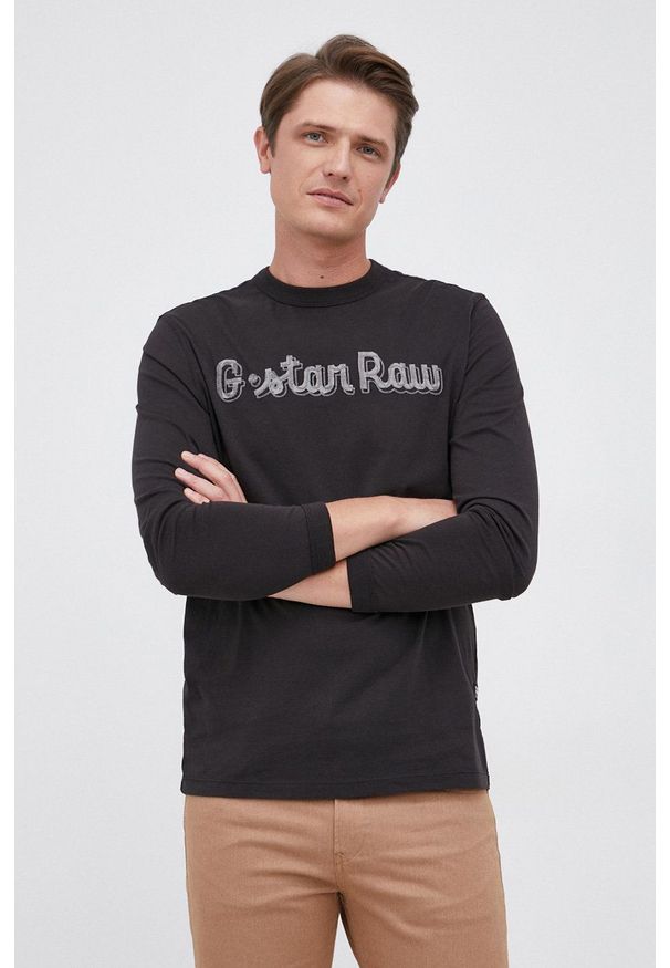 G-Star RAW - G-Star Raw Longsleeve bawełniany kolor czarny z aplikacją. Okazja: na co dzień. Kolor: czarny. Materiał: bawełna. Długość rękawa: długi rękaw. Wzór: aplikacja. Styl: casual