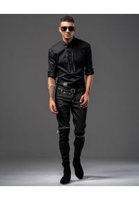 GUNS & TUXEDOS - Czarna koszula z suwakami Dandy Rocker 2. Okazja: na co dzień. Typ kołnierza: kołnierzyk klasyczny. Kolor: czarny. Materiał: jeans, tkanina. Styl: casual, klasyczny, rockowy #3