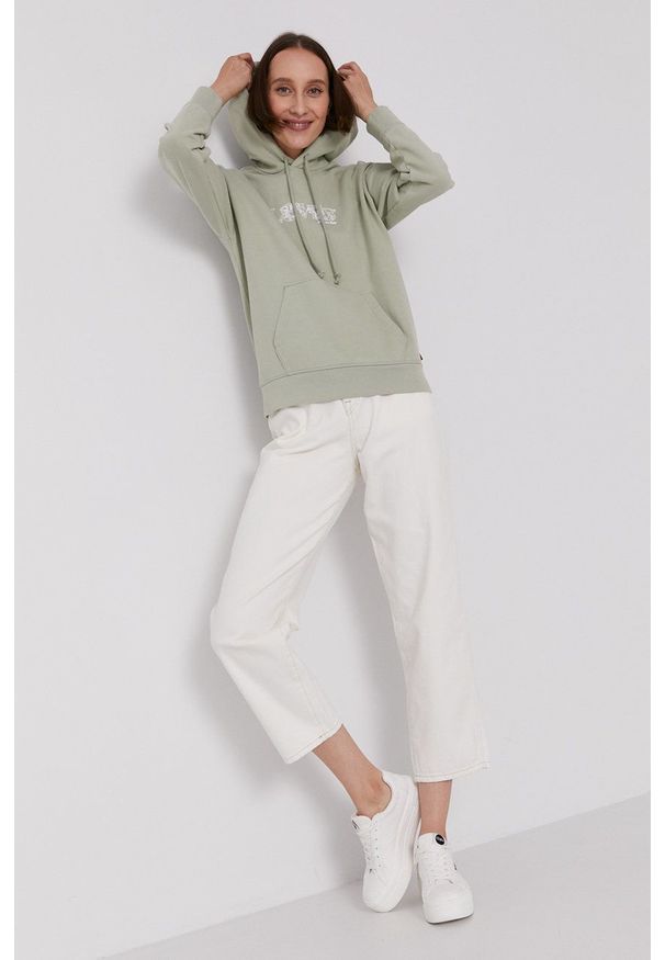 Levi's® - Levi's Bluza bawełniana damska kolor zielony z kapturem z nadrukiem. Okazja: na spotkanie biznesowe. Typ kołnierza: kaptur. Kolor: zielony. Materiał: bawełna. Wzór: nadruk. Styl: biznesowy