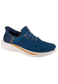 skechers - Buty sportowe Sneakersy męskie, Slip-ins: Slade - Quinto. Kolor: niebieski. Sport: turystyka piesza