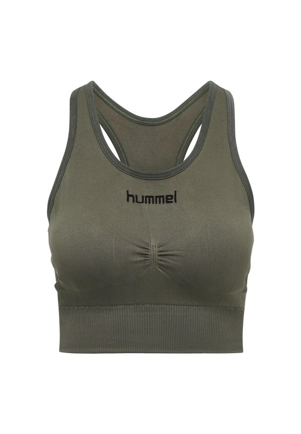 Bezszwowy biustonosz dla kobiet Hummel First. Kolor: wielokolorowy, zielony, brązowy. Sport: fitness