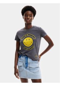 Desigual T-Shirt More SMILEY 24SWTKAL Szary Slim Fit. Kolor: szary. Materiał: bawełna