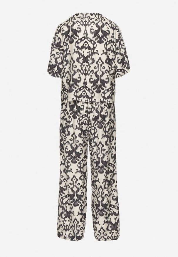 Born2be - Czarny Komplet z Wiskozy w Ornamentalny Wzór Koszula i Spodnie Evialirae. Kolor: czarny. Materiał: wiskoza