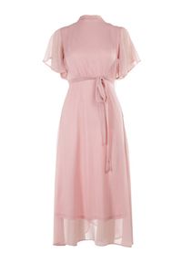 Born2be - Różowa Sukienka Acsophia. Kolor: różowy. Materiał: tkanina, materiał. Długość rękawa: krótki rękaw. Styl: wizytowy, elegancki. Długość: midi
