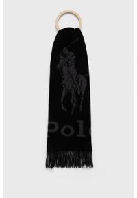 Polo Ralph Lauren Szalik wełniany kolor czarny gładki. Kolor: czarny. Materiał: wełna. Wzór: gładki