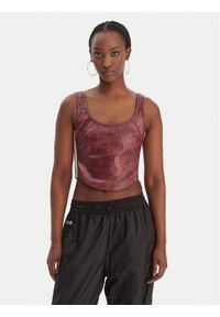 Adidas - adidas Top Pleather KD8786 Bordowy Slim Fit. Kolor: czerwony. Materiał: skóra #1