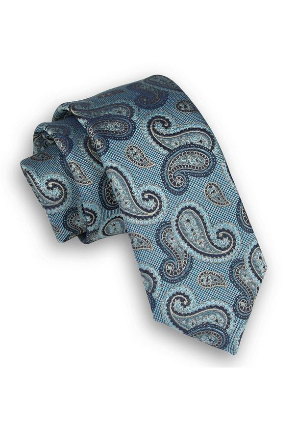 Alties - Miętowy Elegancki Krawat Męski -ALTIES- 6 cm, Niebiesko-Granatowy Wzór Paisley. Kolor: niebieski. Materiał: tkanina. Wzór: paisley. Styl: elegancki