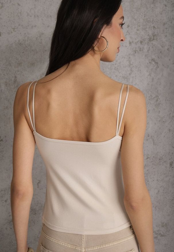 Renee - Beżowy Top z Wiskozy na Podwójnych Ramiączkach Indrea. Okazja: na co dzień. Kolor: beżowy. Materiał: wiskoza. Długość rękawa: na ramiączkach. Styl: casual, klasyczny