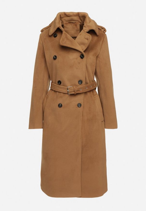 Born2be - Brązowy Długi Dwurzędowy Płaszcz z Paskiem Senoriel. Okazja: na co dzień. Kolor: brązowy. Materiał: jeans. Długość: długie. Sezon: zima, jesień. Styl: elegancki, casual