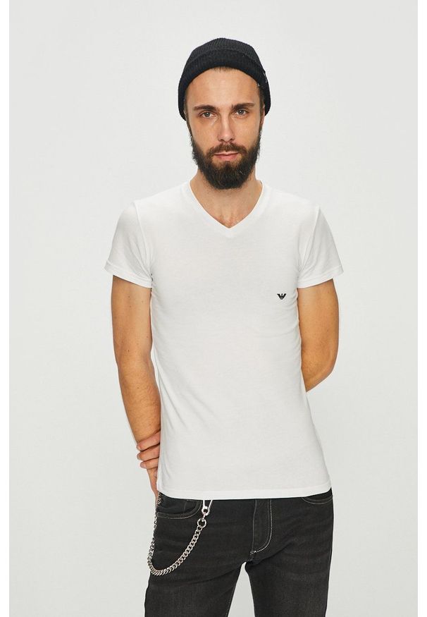Emporio Armani Underwear - Emporio Armani - T-shirt. Kolor: biały. Materiał: dzianina