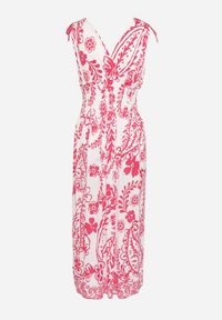 Born2be - Różowa Sukienka z Roślinnym Wzorem i Kopertowym Dekoltem z Gumką w Talii Orrune. Okazja: do pracy, na co dzień, na spotkanie biznesowe. Typ kołnierza: dekolt kopertowy. Kolor: różowy. Materiał: jeans. Sezon: lato. Typ sukienki: kopertowe. Styl: casual, klasyczny, biznesowy #4