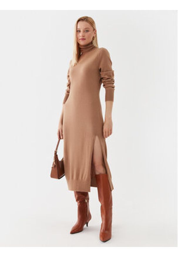 MICHAEL Michael Kors Sukienka dzianinowa MU2813ECSN Beżowy Regular Fit. Kolor: beżowy. Materiał: wiskoza