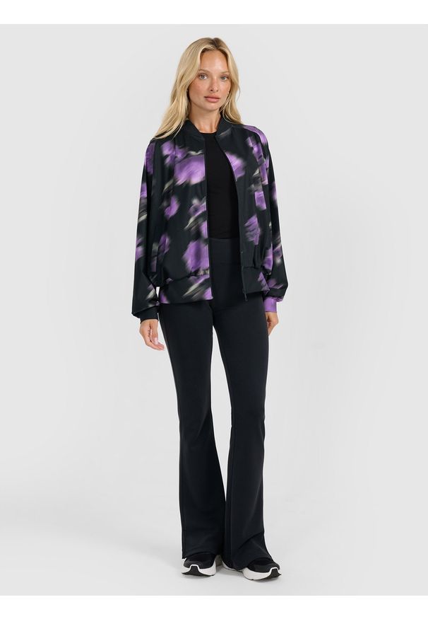 4f - 4F Bluza dresowa rozpinana bez kaptura damska - czarna S. Okazja: na co dzień. Typ kołnierza: bez kaptura. Kolor: czarny. Materiał: dresówka. Styl: casual, sportowy