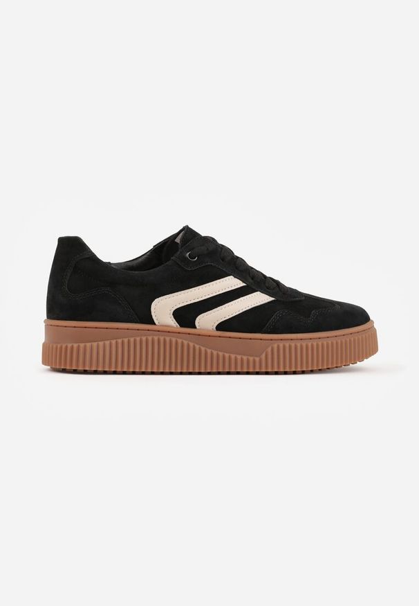Renee - Czarne Sneakersy Retro Tenisówki z Naturalnego Zamszu ze Skórzaną Wkładką Beralene. Kolor: czarny. Materiał: zamsz, skóra