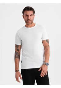 Ombre Clothing - Męski klasyczny bawełniany T-shirt BASIC - biały V4 OM-TSBS-0236 - XXL. Okazja: na co dzień. Kolor: biały. Materiał: bawełna. Styl: klasyczny